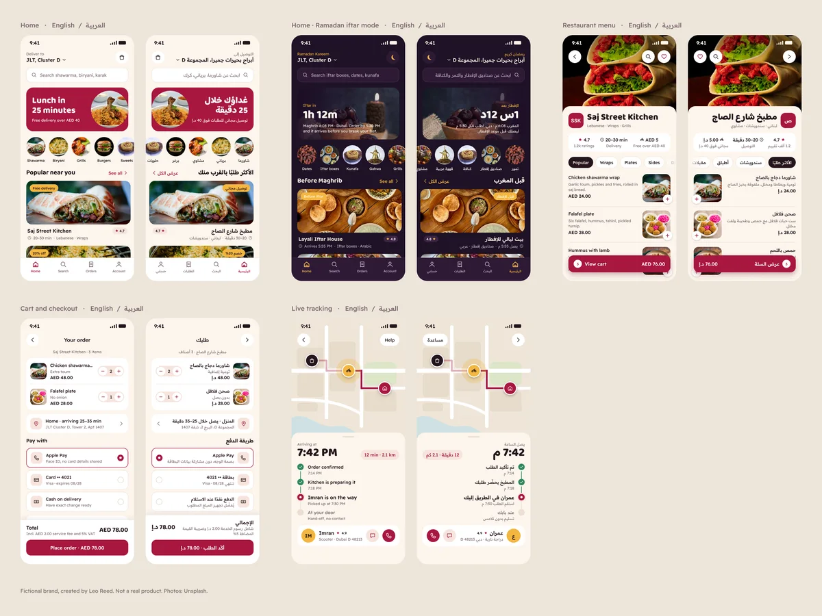 Sahn: English and Arabic screens