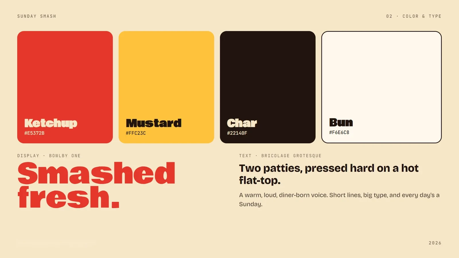 Sunday Smash: smash burger joint: Color & type