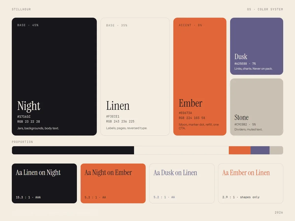 Stillhour: wind-down drink mix: Color system