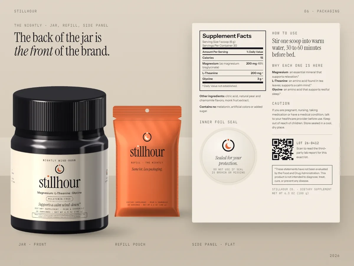 Stillhour: wind-down drink mix: Packaging
