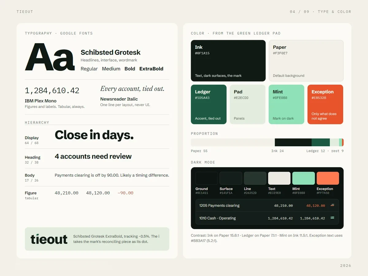 Tieout: close assistant for accounting teams: Type & color