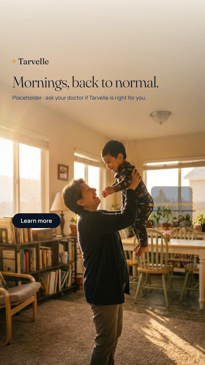 Tarvelle Stories and Reels ad in 9:16 with the headline Mornings, back to normal.