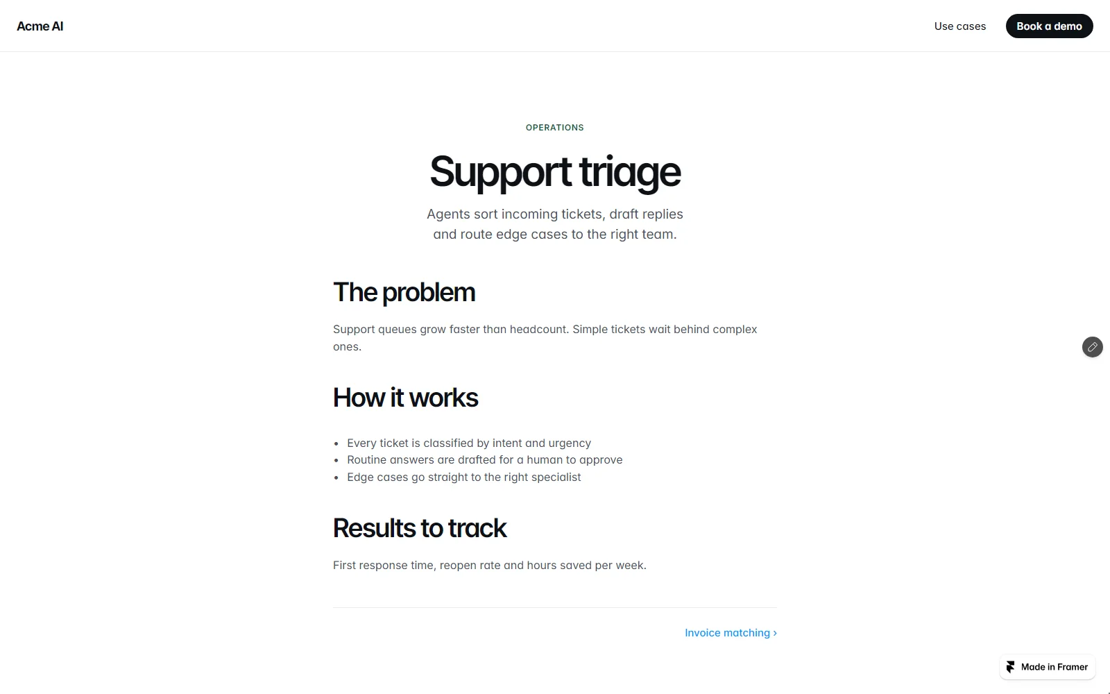 Acme AI use-case page generated from the CMS template