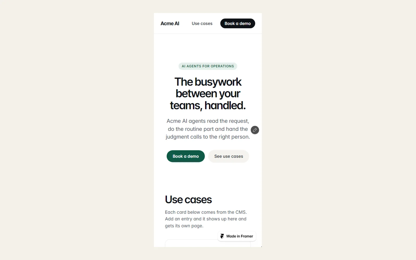 Acme AI home page on a phone