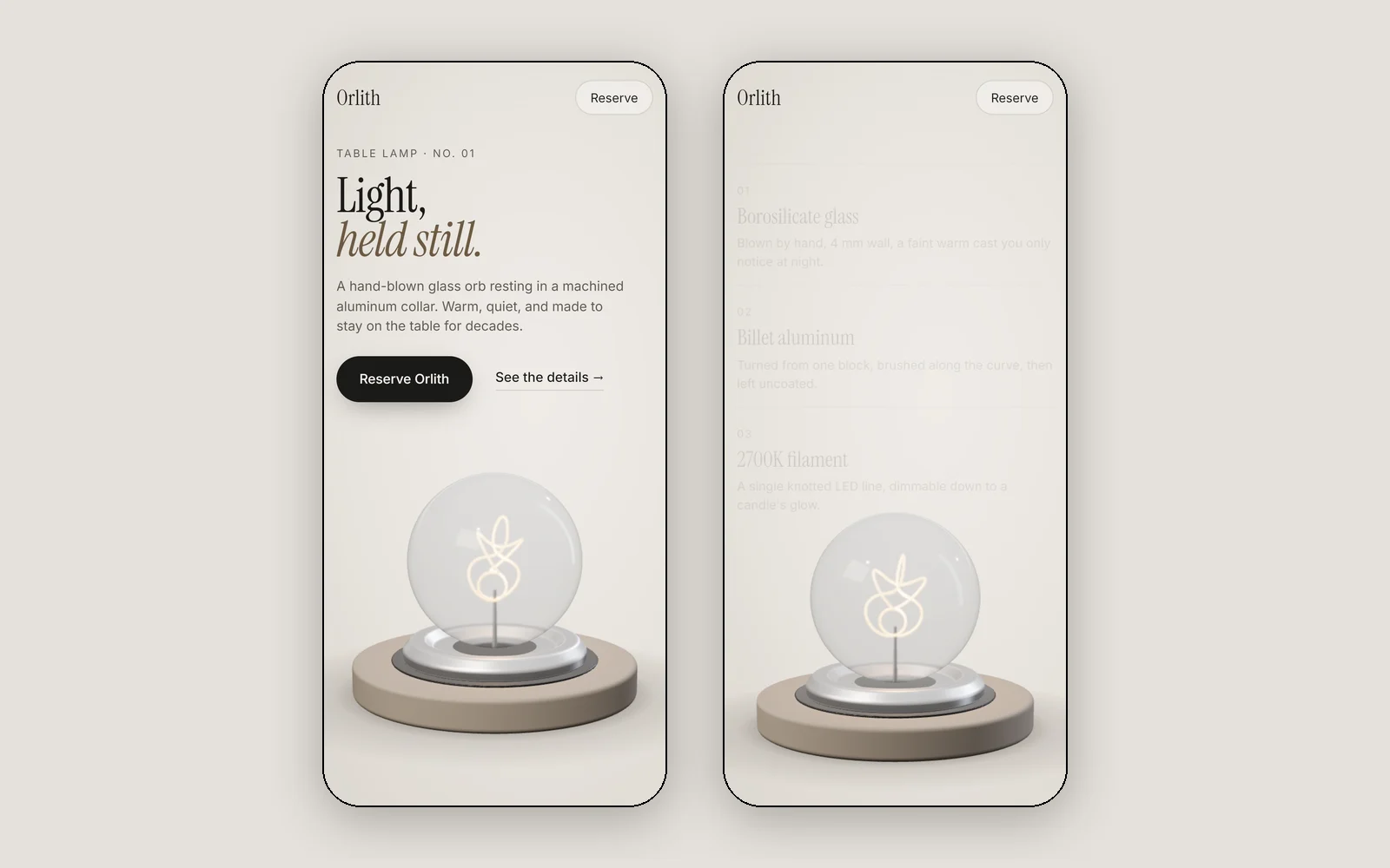 Orlith page on a phone